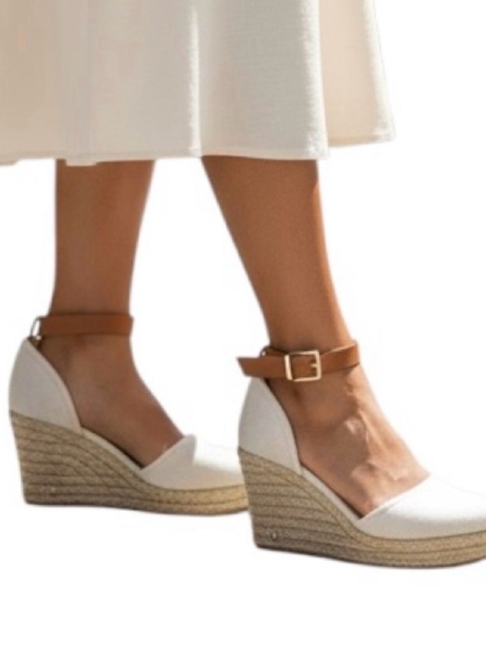 Michael Kors White Espadrille Wedge Sandals with Tan Ankle Straps